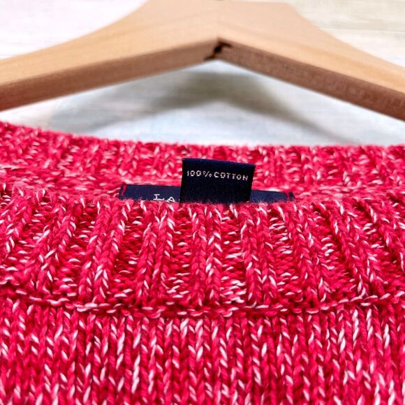 Lands End Drifter Marled Knit Sweater Pink Crewneck Cotton Womens Medium 10 12 - Picture 7 of 7
